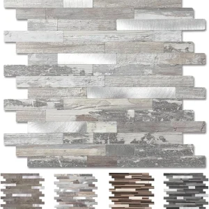 Peel and Stick Wood Metal Tile Backsplash, Stick on Tiles for Backsplash Kitchen