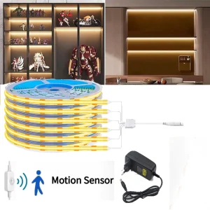 Motion Sensor Led COB Light Strip Auto ON/OFF Cabinet Wardrobe Kitchen Staircase