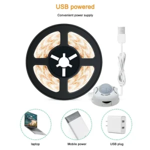 USB PIR Motion Sensor Led Strip Night Light Cabinet Kitchen Closet tape Lamp 5V