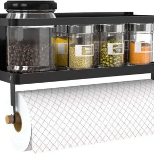 Magnetic Paper Towel Holder, 2-in-1 Magnetic Spice Rack with Hooks,Wall Mount Sh