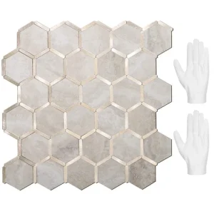 STICKGOO Hexagon Peel & Stick Backsplash Tile Beige Marble Gold PVC 10 Sheets
